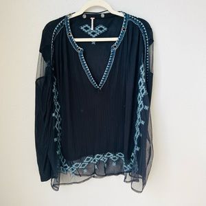 Free People Black and Blue Sheer Blouse